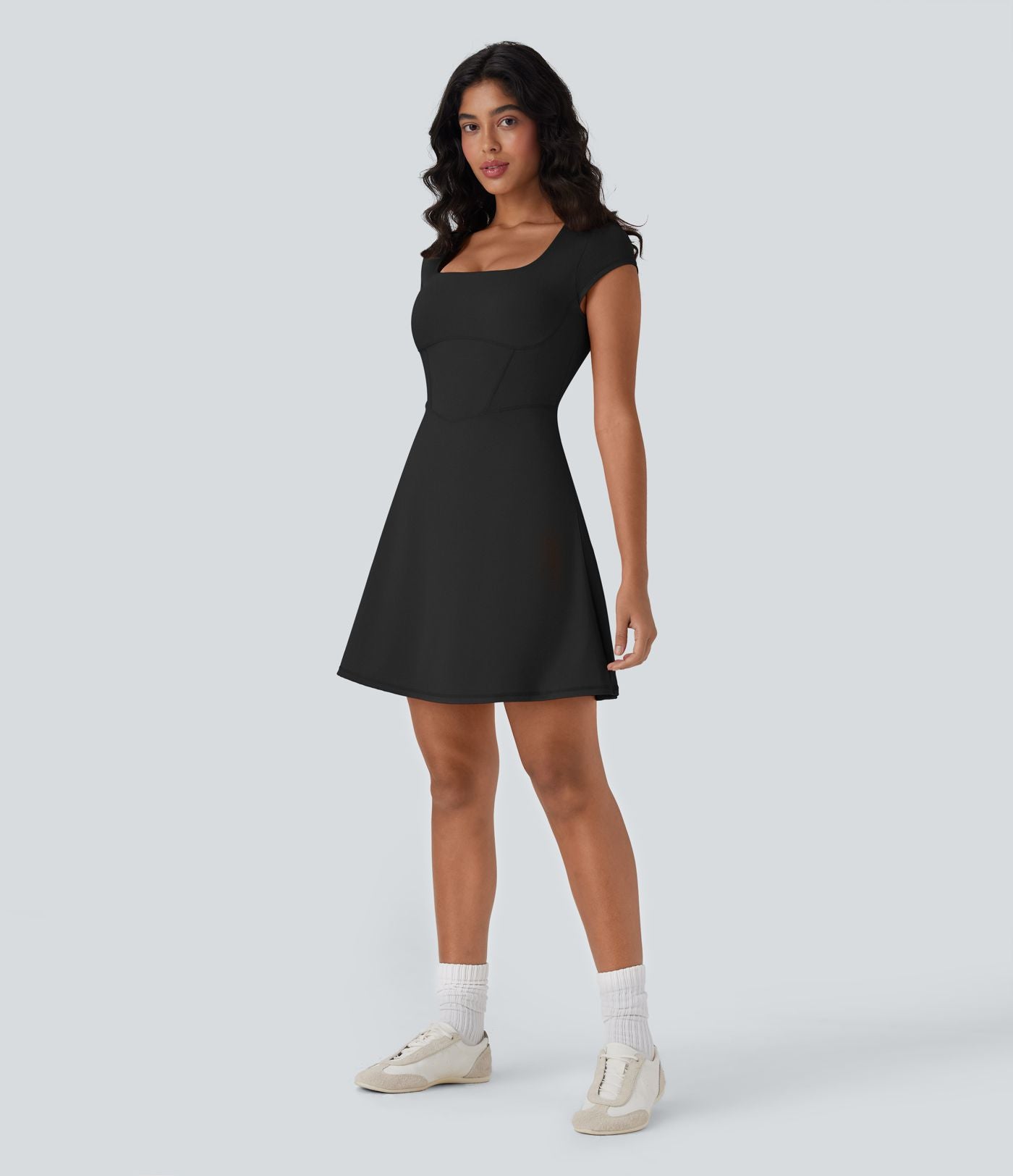 Robe décontractée mini 2-en-1 Softlyzero™ Plush à col carré style corset avec poche
