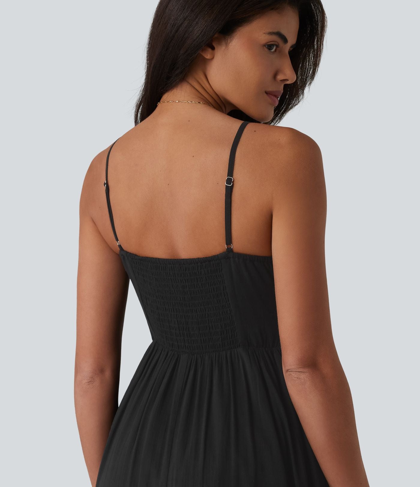 Robe nuisette midi aspect lin avec nœud devant, découpes et poches
