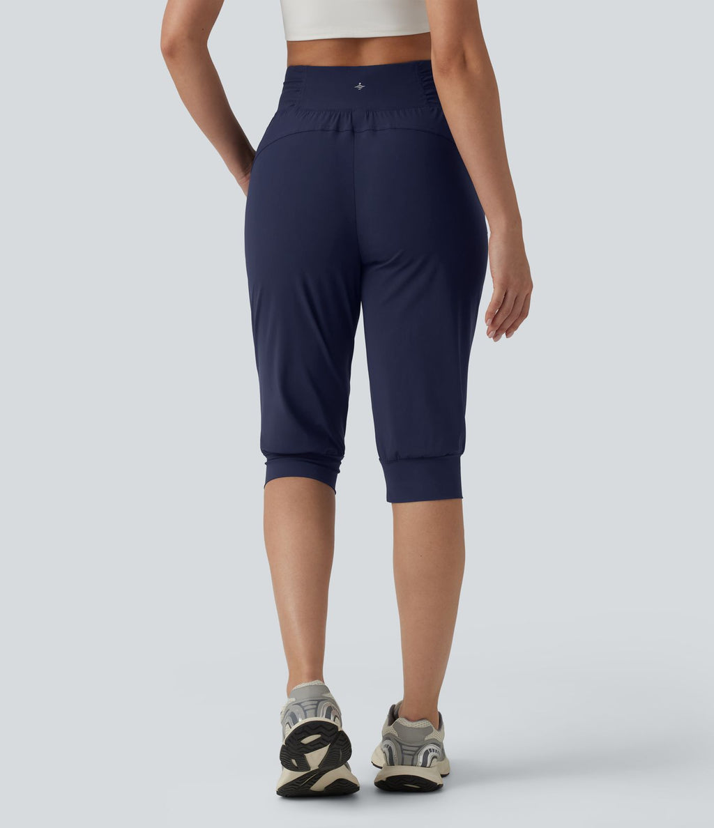 Jogging de danse fuselé 7/8 froncé séchage rapide effet frais InstantCool taille haute avec cordon de serrage et poches, protection solaire UPF40+