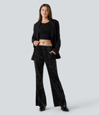 Pantalon évasé velours taille basse avec cordon de serrage et poches