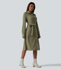 Robe de bureau mi-longue en maille côtelée à manches longues avec ceinture