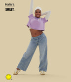 Halara X Smiley® Halara Flex™ Jean large décontracté asymétrique taille basse en lyocell délavé avec poches