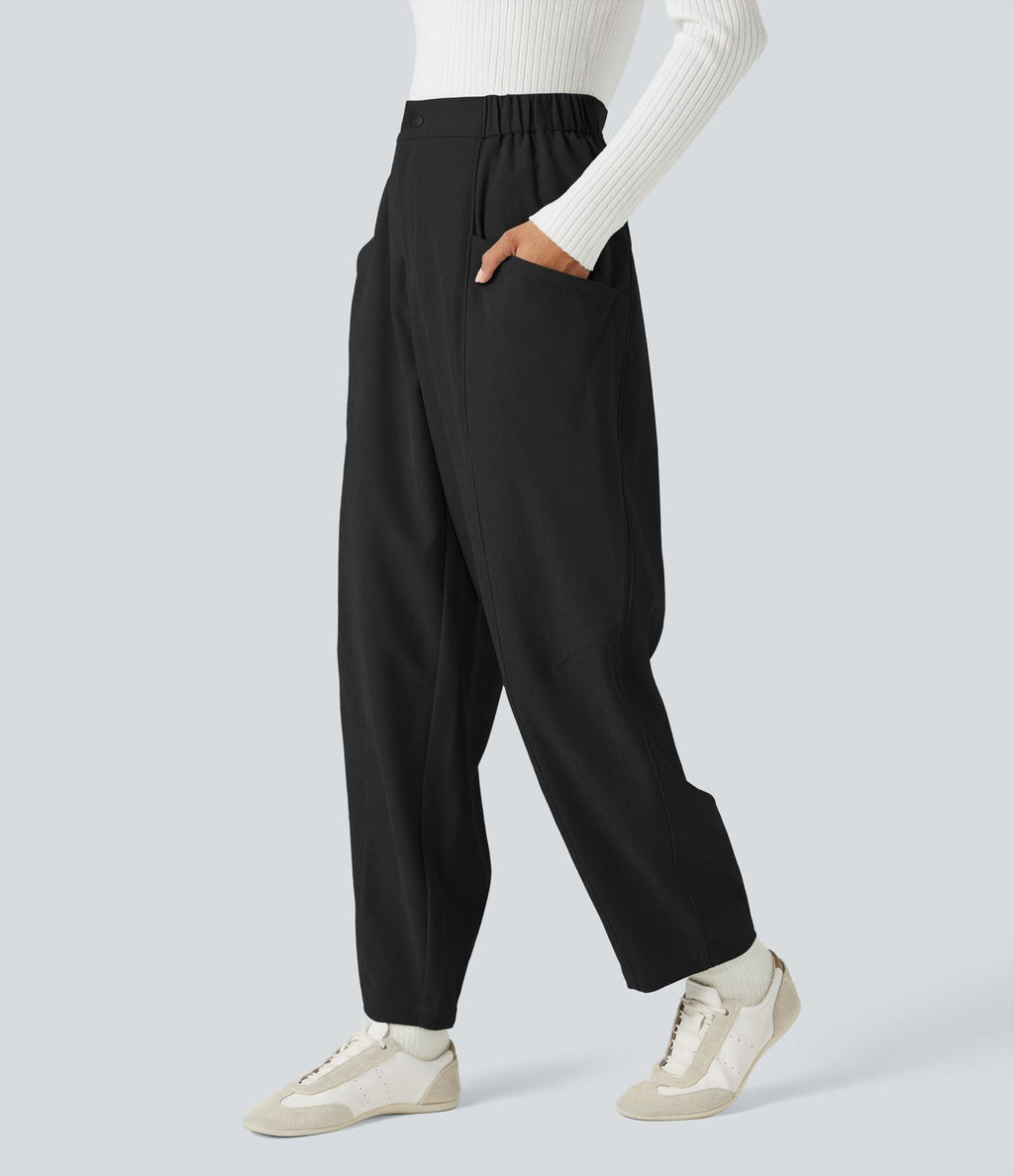 Pantalon barrel taille haute avec poches