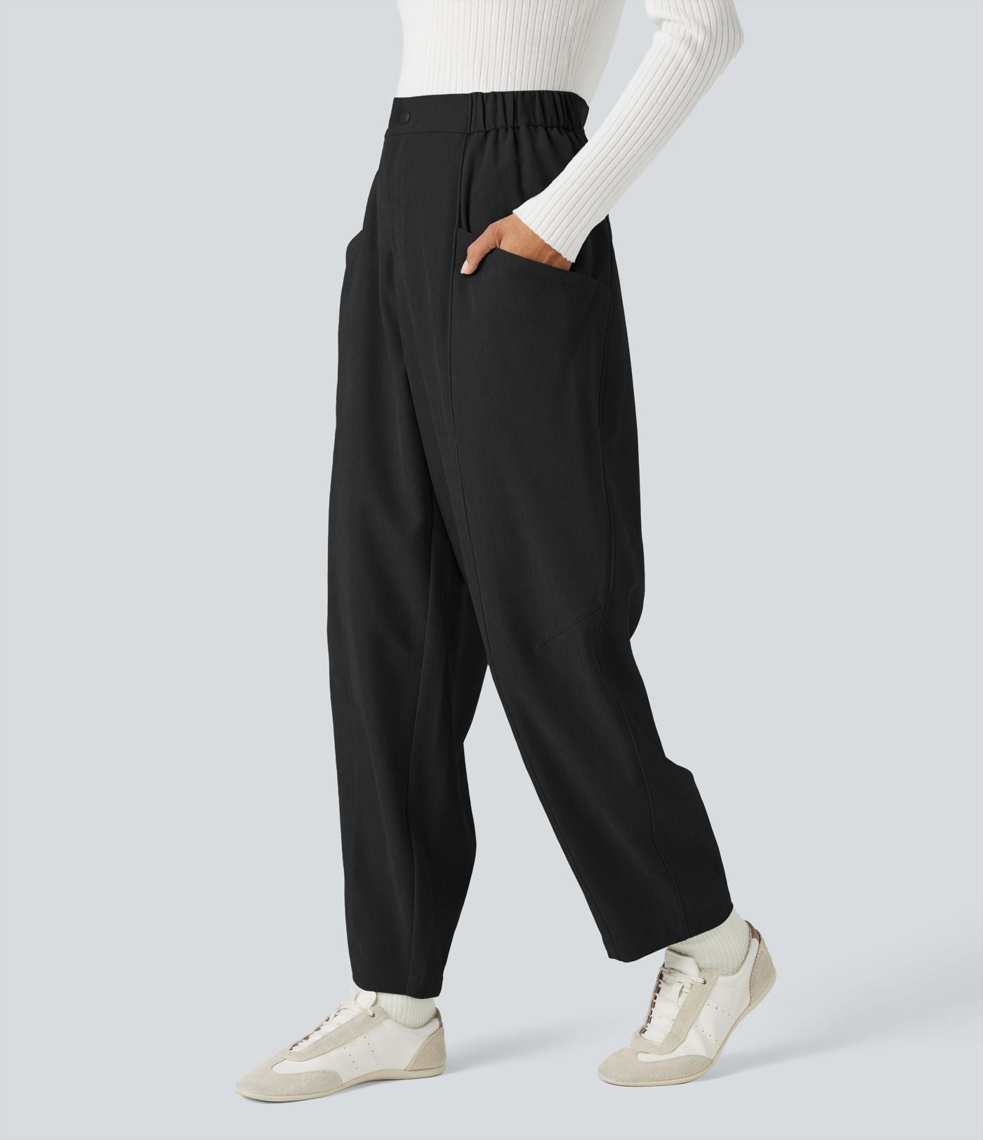 Pantalon barrel taille haute avec poches