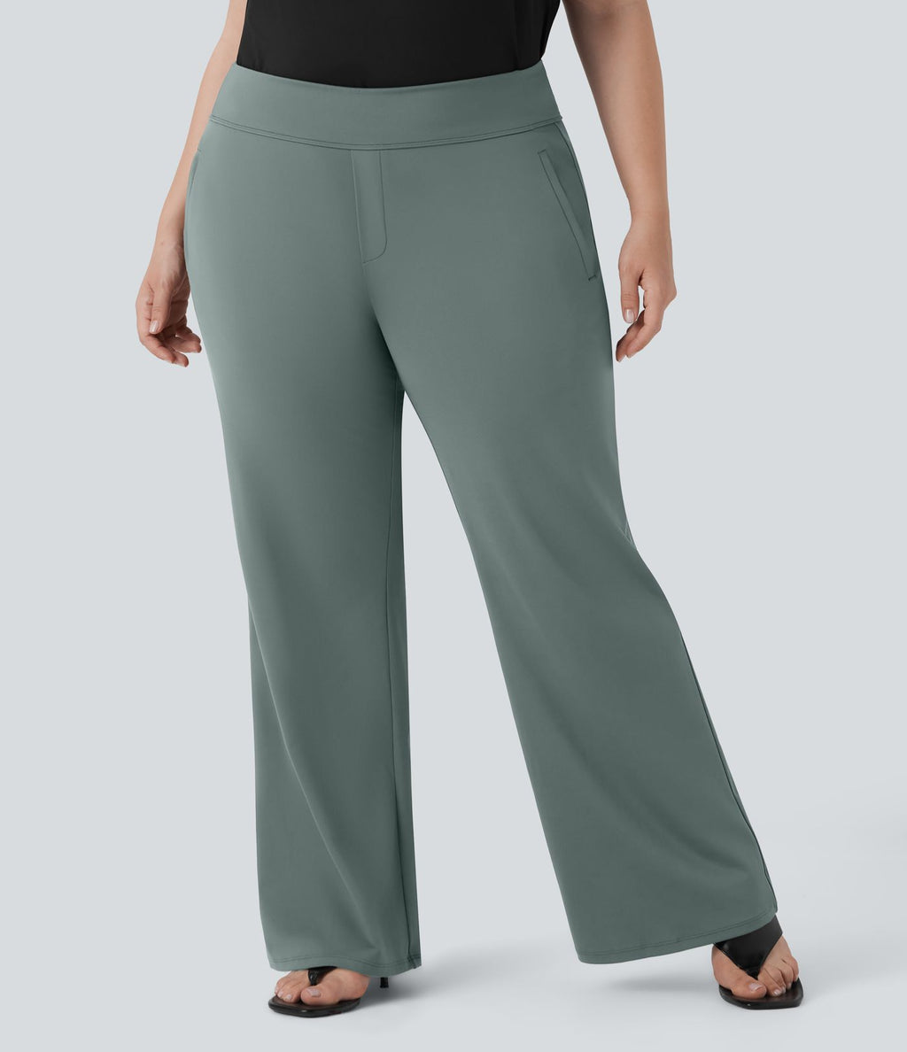 Pantalon tailleur évasé grande taille taille haute Halara Flex™ DayStretch avec poches zippées latérales