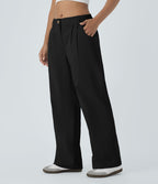 Pantalon décontracté droit taille moyenne à bouton, fermeture éclair et poches latérales