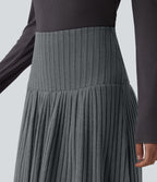 Jupe tailleur midi trapèze taille haute en maille côtelée