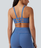 Brassière de sport yoga soutien léger col U à découpes rayé bonnets A-C