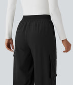 Pantalon voyage taille haute jambe large avec poches