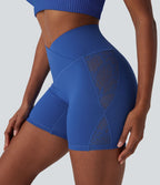Softlyzero™ Short cycliste yoga taille haute croisé avec dentelle contrastée et poche arrière 12,5 cm - UPF50+