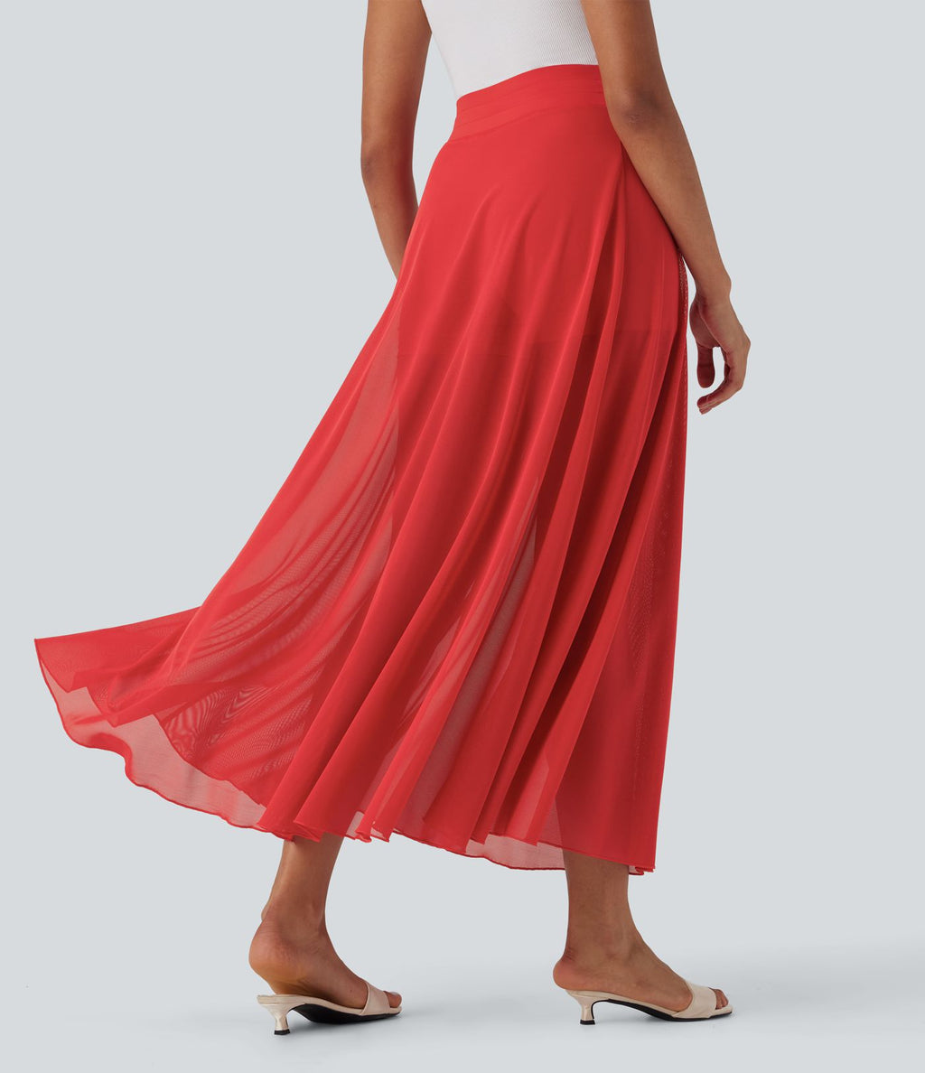 Jupe longue fluide 2-en-1 taille haute avec empiècements en résille