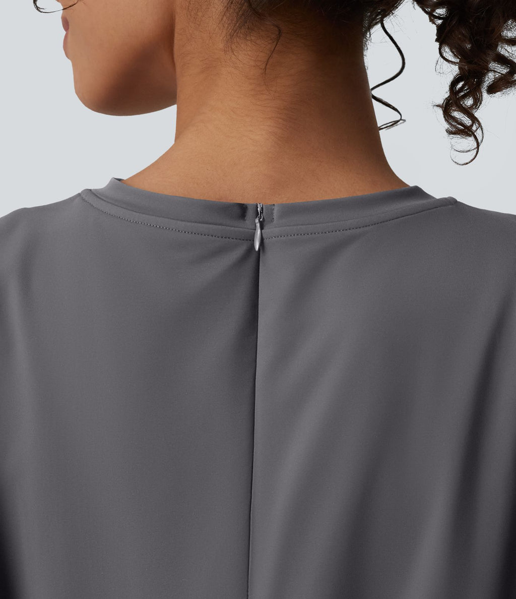 Combishort décontracté col rond sans manches effet frais InstantCool avec nœud frontal et poches, accès facile Easy Peasy, protection solaire UPF50+