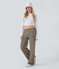 Pantalon évasé rayé taille basse à rabat