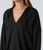 Sweat-shirt à capuche col V manches longues coupe décontractée avec poches