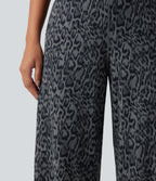 Pantalon de yoga droit taille haute Halara UltraSculpt™ léopard avec dentelle contrastée et poches
