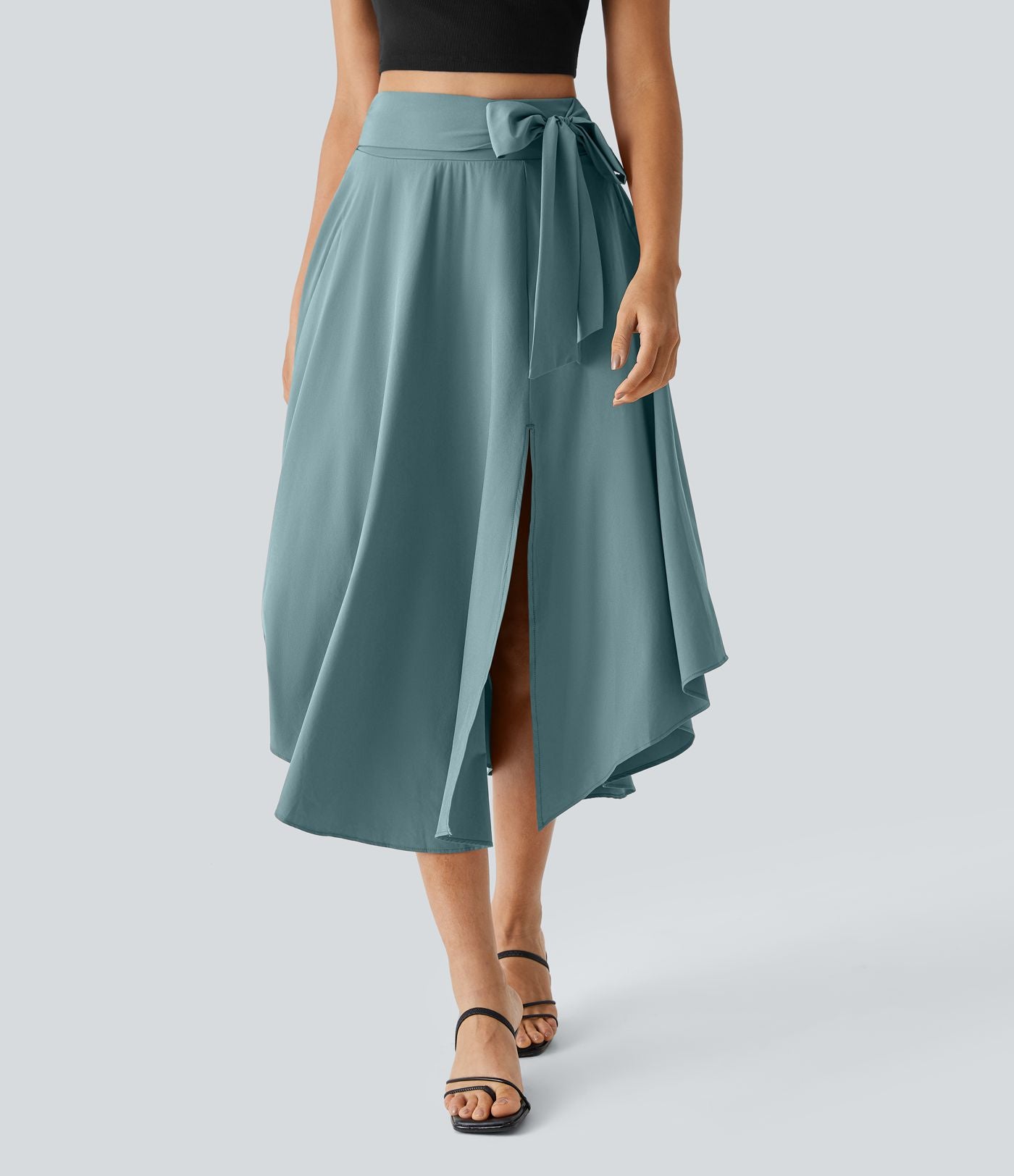 Breezeful™ Jupe Taille Haute Casual Midi Séchage Rapide Fluide Fentes Latérales Nouées 2 en 1