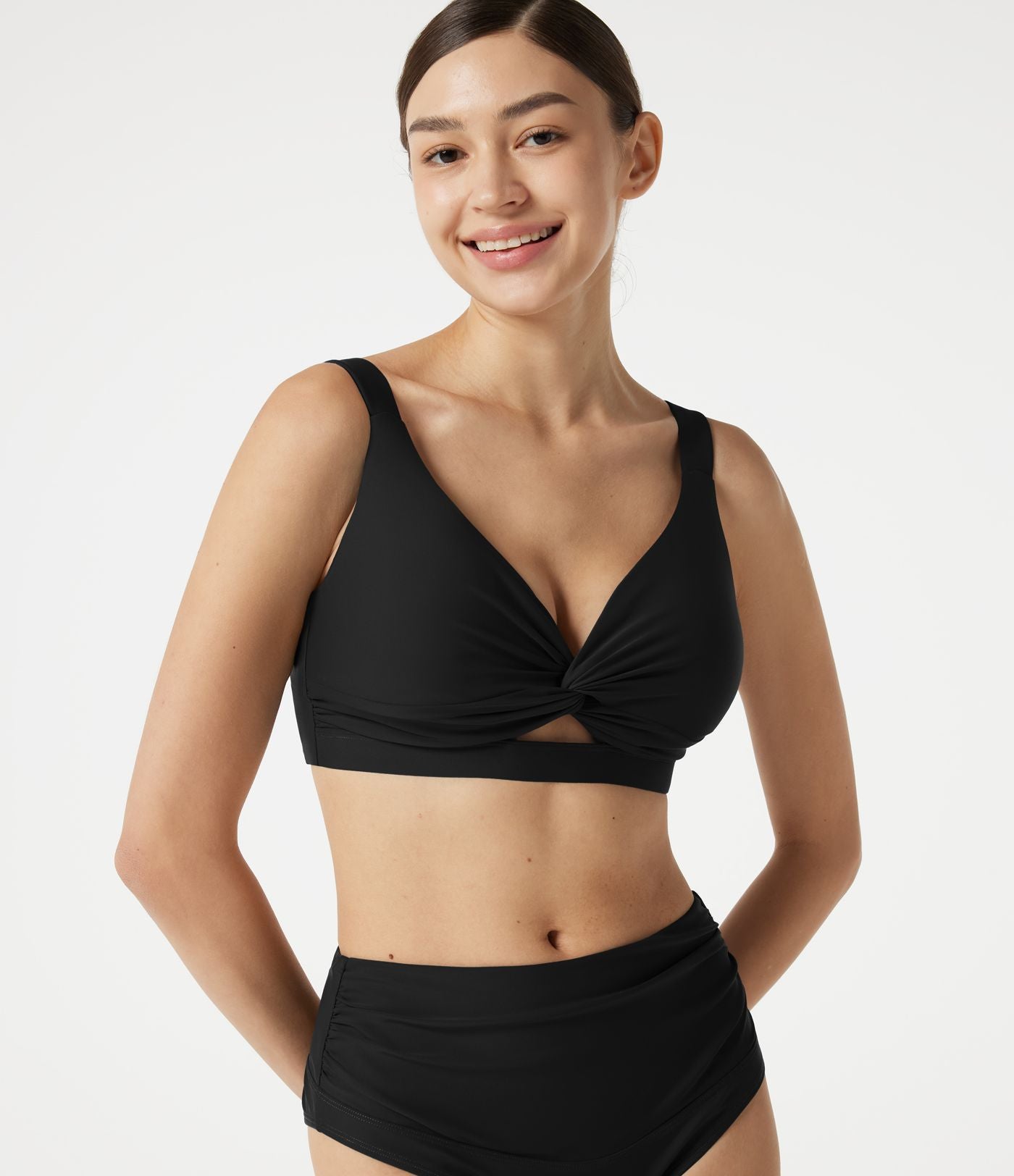 Haut de bikini push-up à décolleté en V plongeant avec brassière intégrée