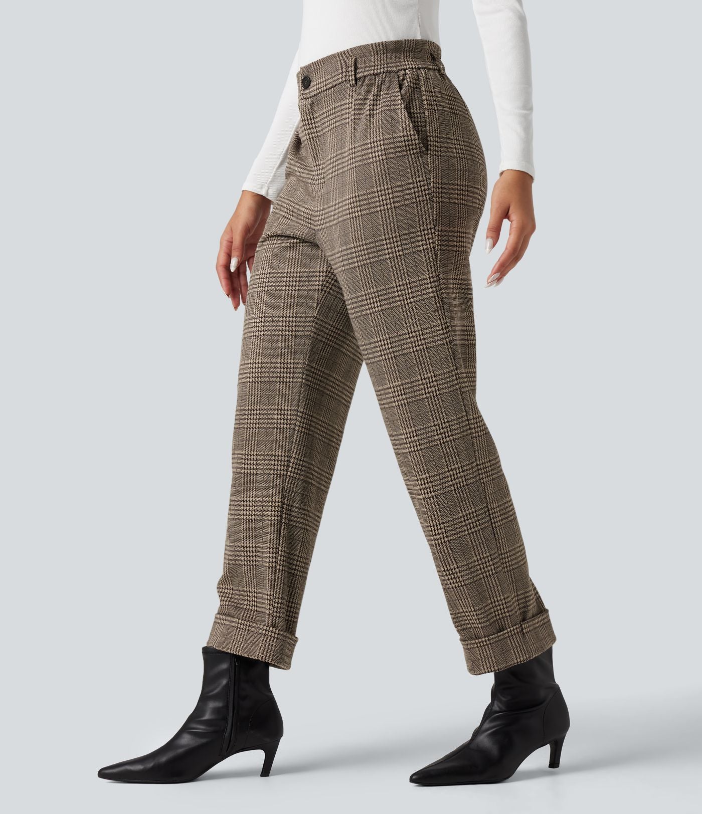 Pantalon tailleur Halara Flex™ pied-de-poule à carreaux coupe droite taille haute avec poches