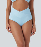 Bas de bikini maillot de bain côtelé taille basse croisé