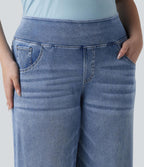 Halara Flex™ Jean large décontracté grande taille taille mi-haute en lyocell lavé avec poches