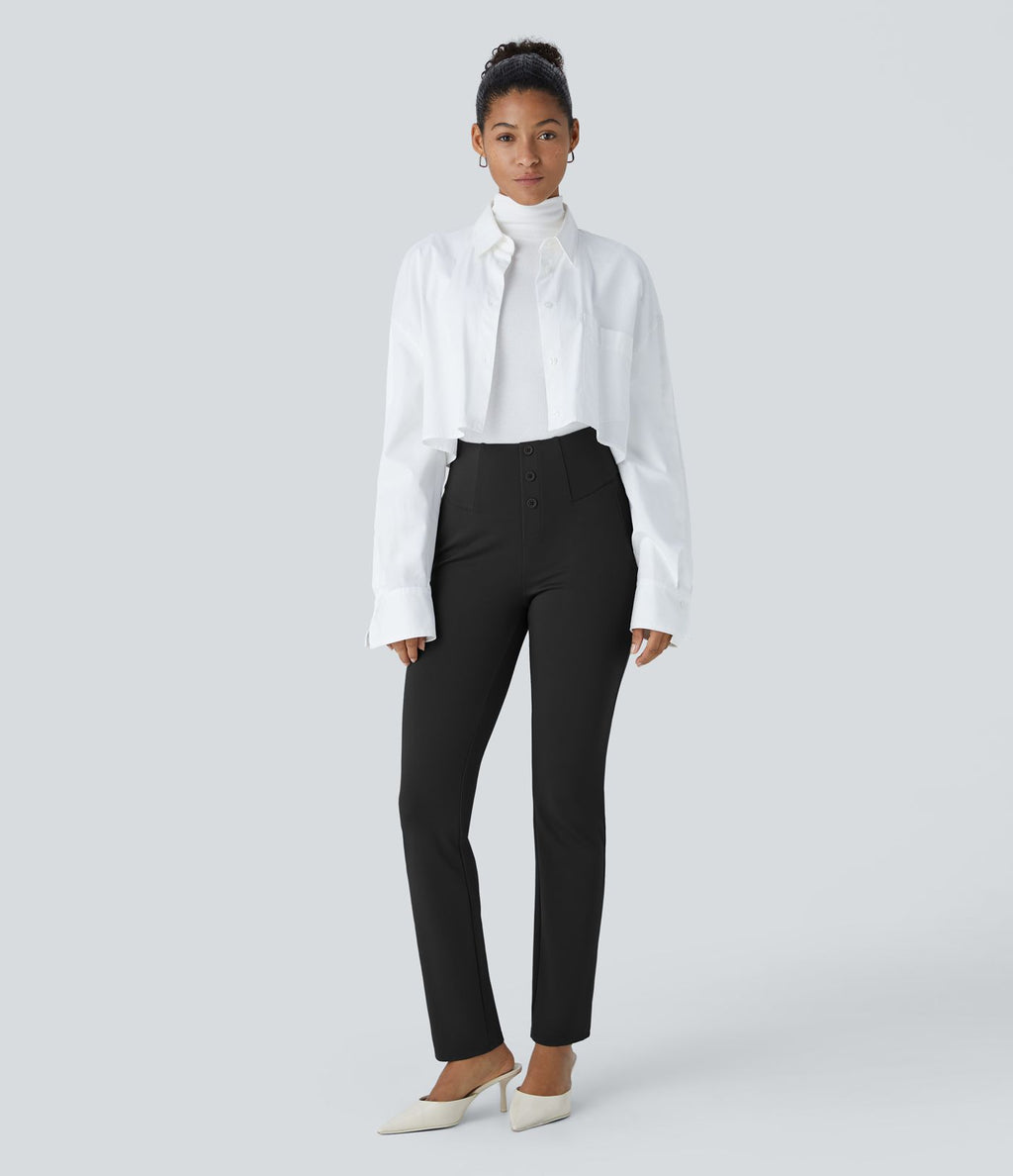 Pantalon ajusté taille haute avec poches décoratives