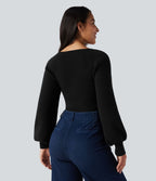 Pull décontracté encolure Queen Anne à manches longues