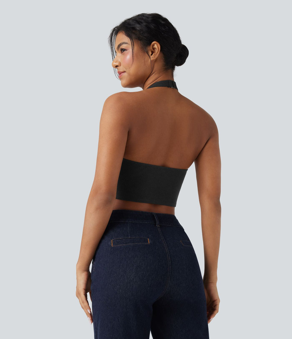 Débardeur décontracté cropped maille côtelée dos-nu boucle réglable