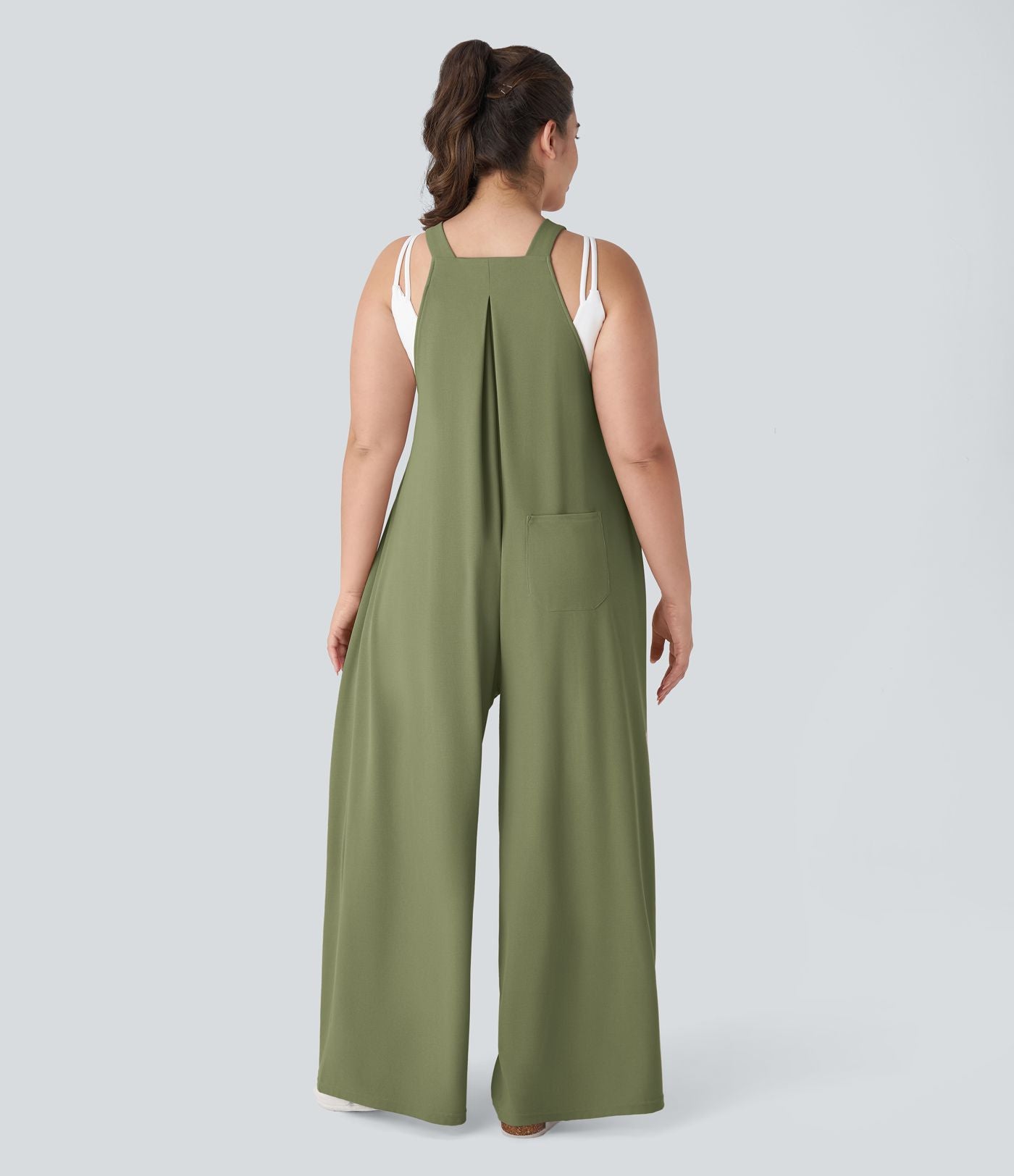 Salopette Casual Grande Taille en Gaufré avec Bretelles Ajustables Boutons et Poches Multiples