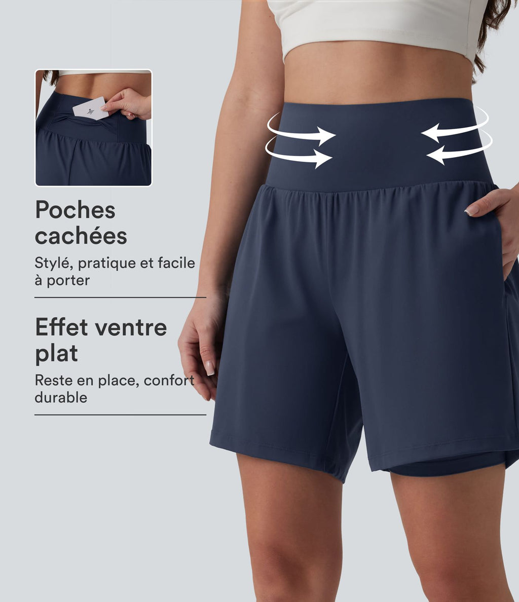 Short de yoga SoftlyZero™ Airy 2-en-1 gainant taille très haute effet frais InstantCool 17,5 cm avec poches