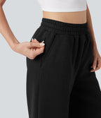 Pantalon jogging molleton coton taille haute avec cordon de serrage et poches