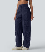 Pantalon running coupe droite taille haute à cordon de serrage et fronces séchage rapide avec poches
