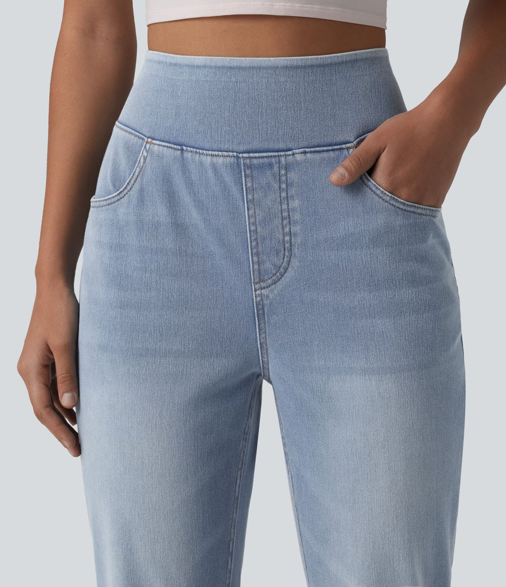 Jean Halara Flex™ Curvy taille haute bootcut délavé décontracté avec poches