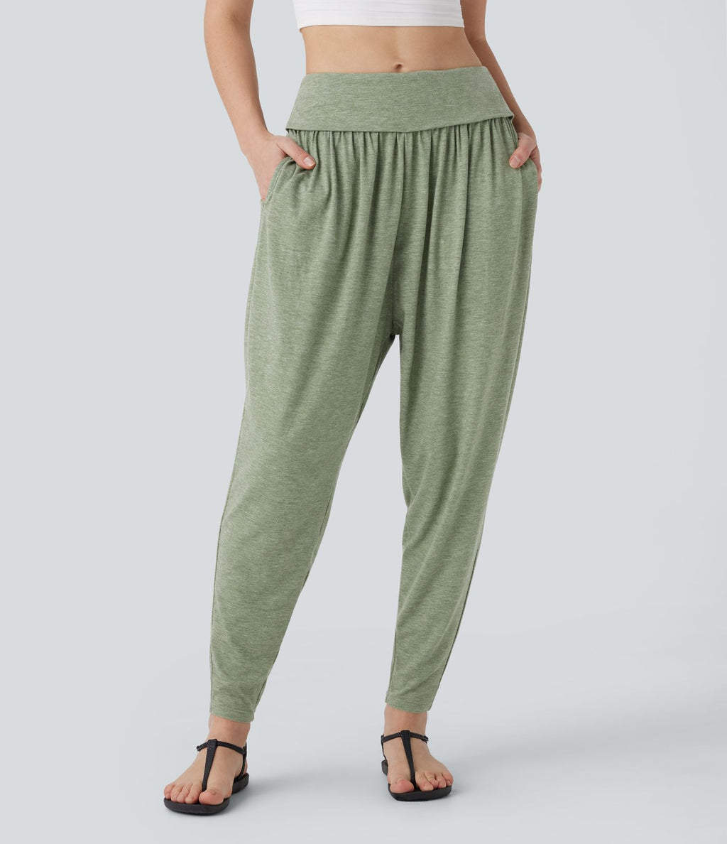 Pantalon sarouel taille haute à poches latérales, style resort