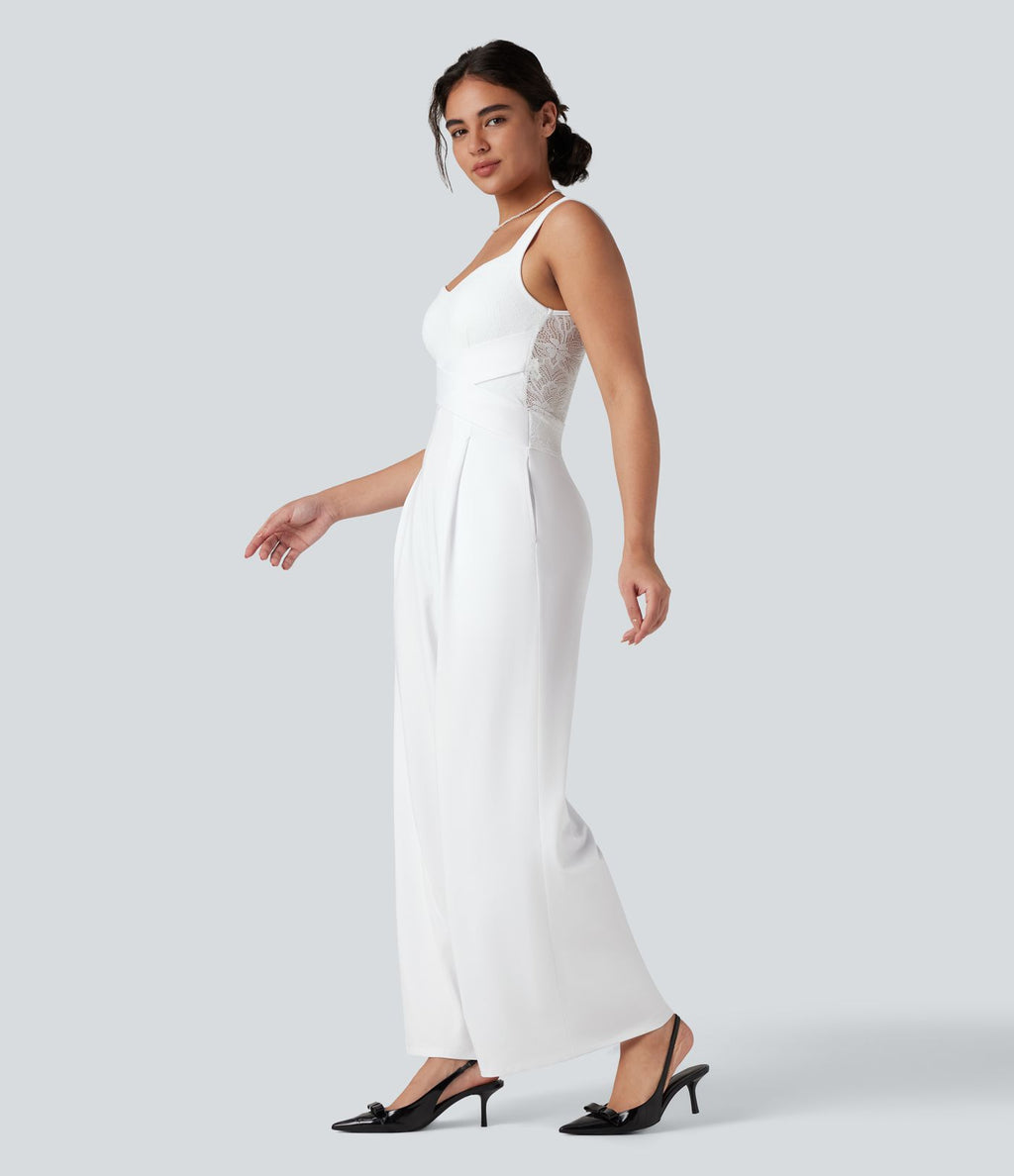 Combinaison dentelle contrastante sans manches pour demoiselles d'honneur et invitées de mariage avec poches - Easy Peasy