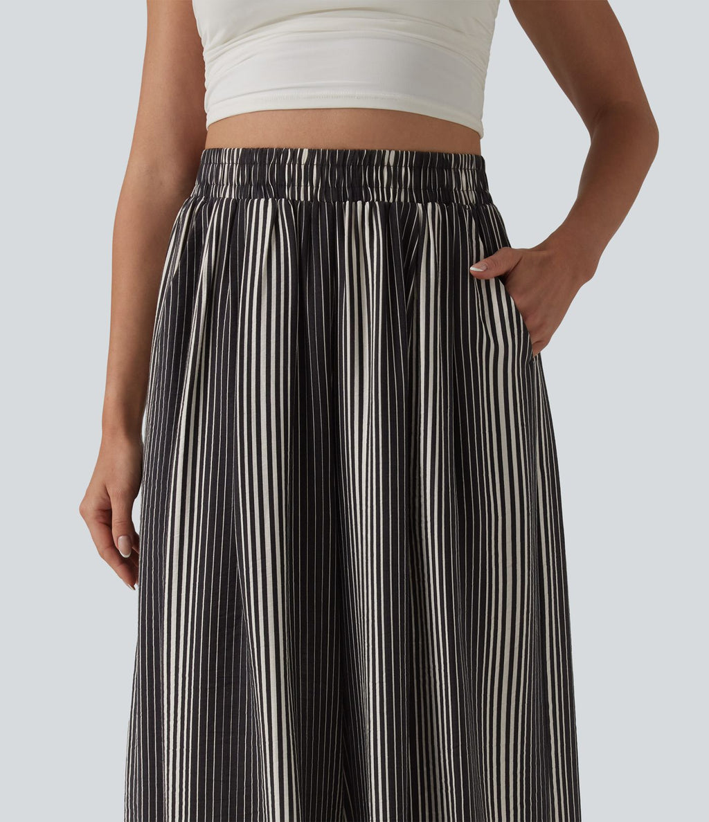 Pantalon large 7/8 taille haute à rayures avec poches