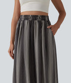 Pantalon large 7/8 taille haute à rayures avec poches