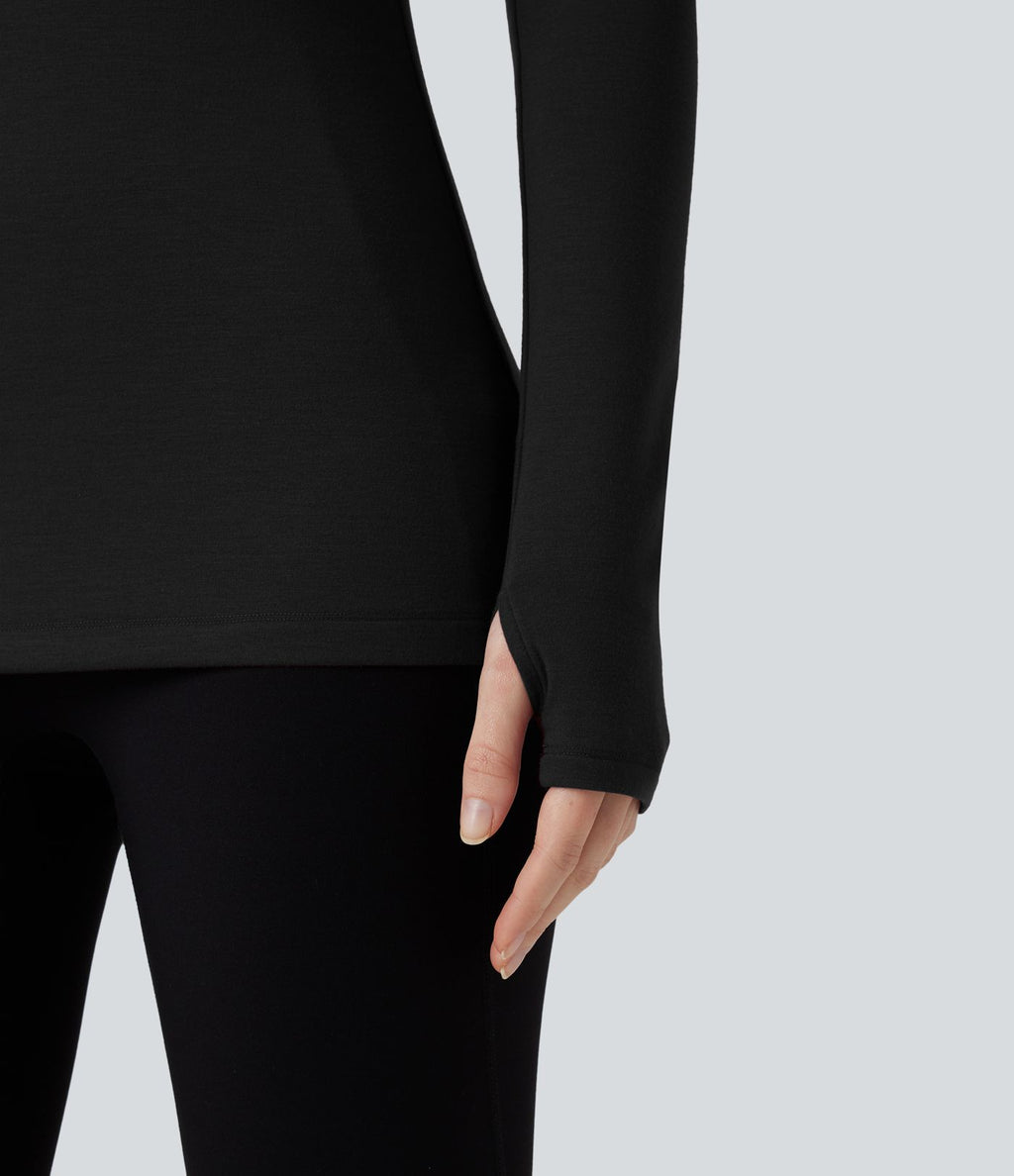 Haut de sport yoga chauffant à capuche à manches longues avec passants pouces Halara HeatCore