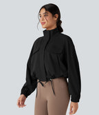 Veste de sport col montant à manches longues avec cordon de serrage et poches