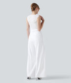 Combinaison-pantalon de mariage et demoiselle d'honneur sans manches encolure carrée avec dentelle contrastée et poches - Easy Peasy