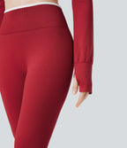 Haut de sport yoga court dos nu à manches longues avec passants pouces et blocs de couleurs sans coutures Seamless Flow