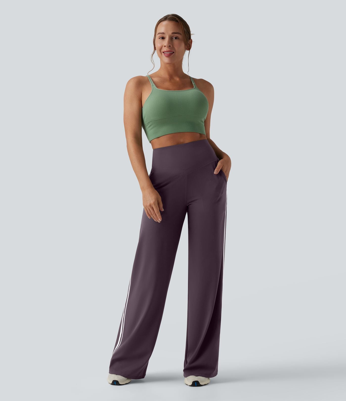 Pantalon ample yoga Halara UltraSculpt™ taille haute gainant à rayures color block avec poches