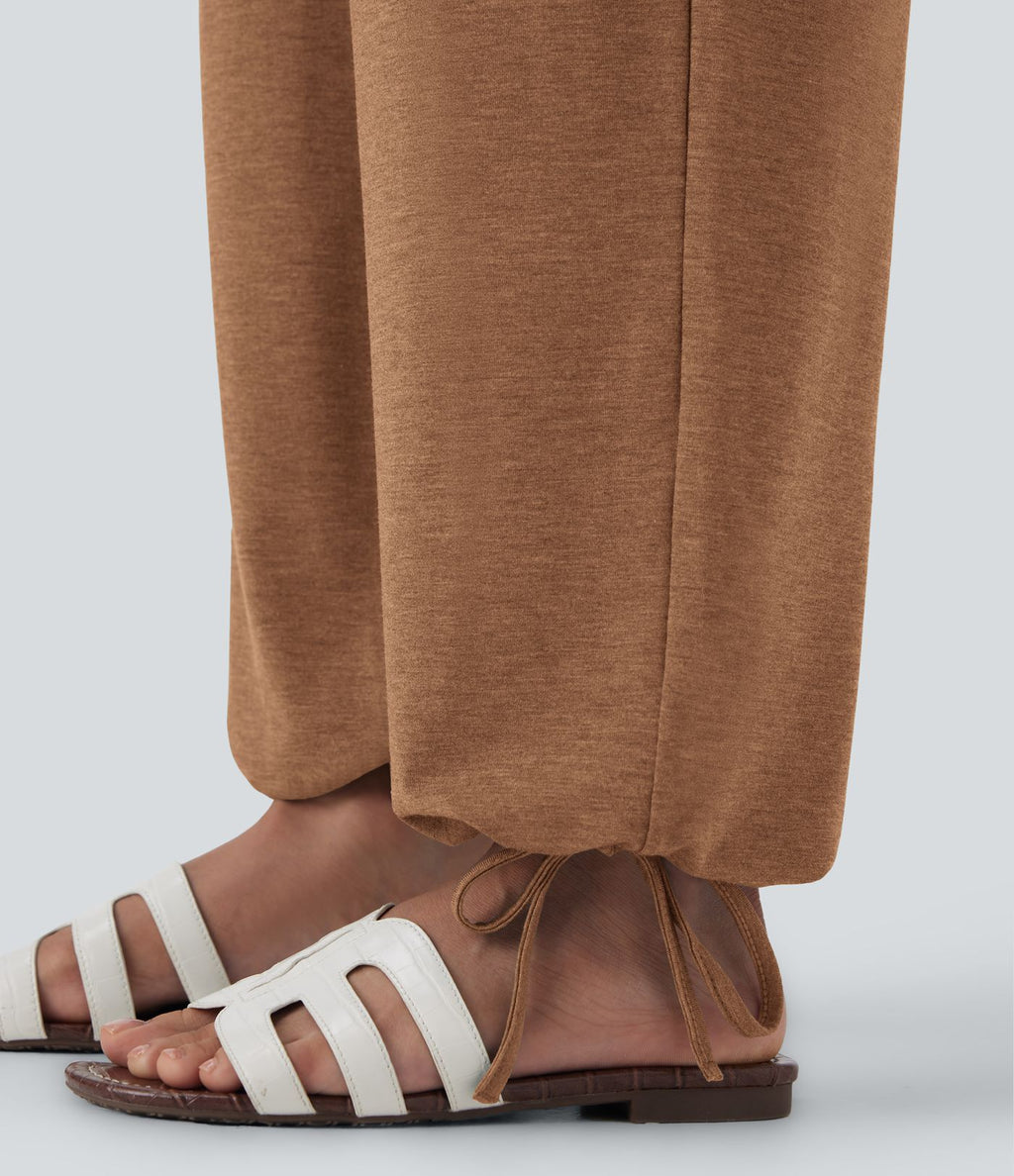 Pantalon de jogging décontracté à taille haute croisée avec poches latérales et cordon de serrage