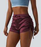 Short décontracté satiné taille haute avec cordon de serrage froncé et poche
