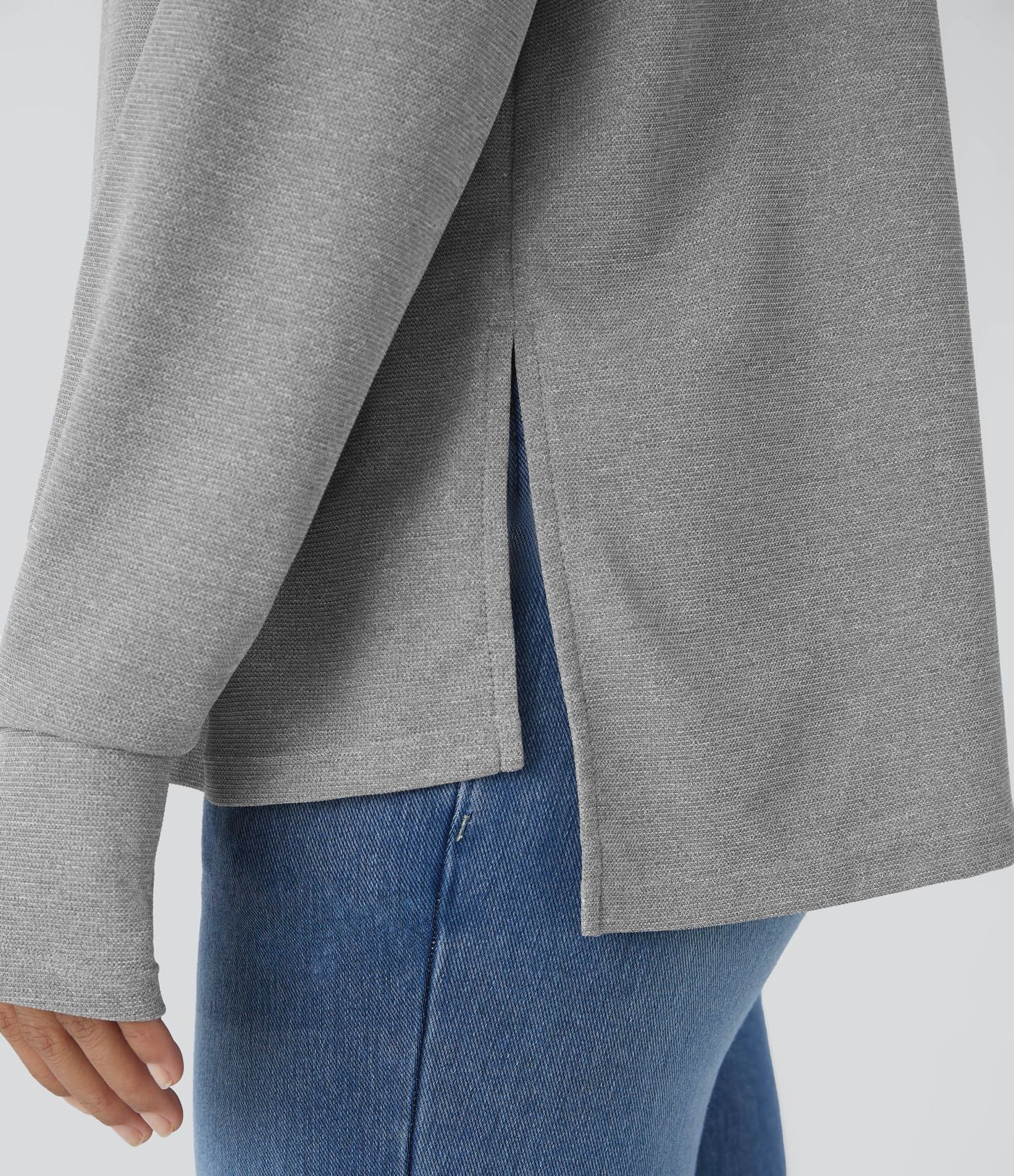Sweatshirt Casual Waffle à Boutons Devant avec Trou Pouce et Fente