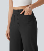 Pantalon coupe droite DayStretch décontracté court, taille haute, à poches