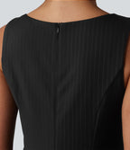Robe mini habillée col bateau sans manches à rayures et détails plissés