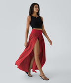Breezeful™ Jupe Taille Haute Casual Maxi Séchage Rapide Fluide Fente Plissée 2 en 1