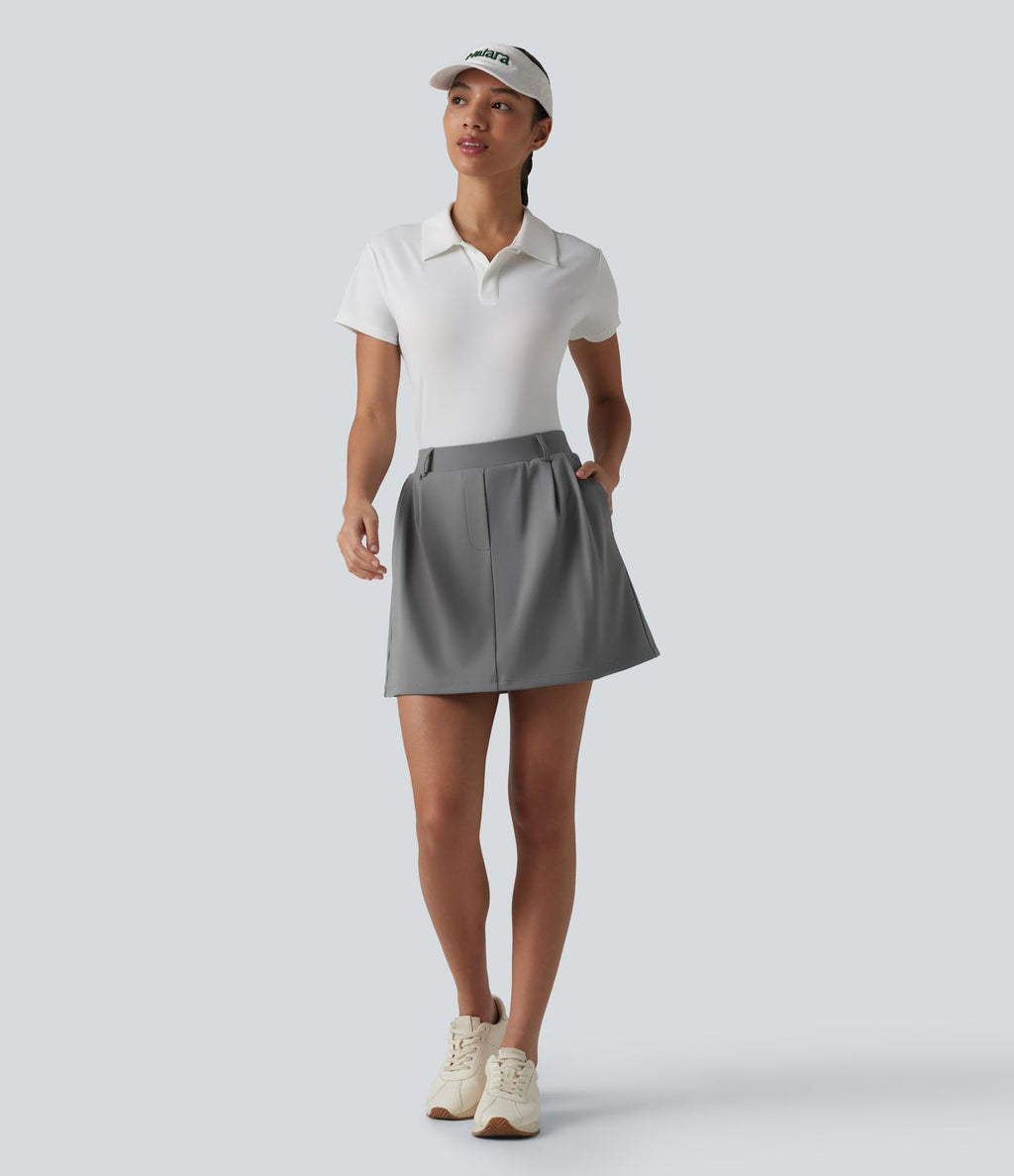 Jupe de golf 2-en-1 évasée taille mi-haute avec poches tees — Poches spéciales golf