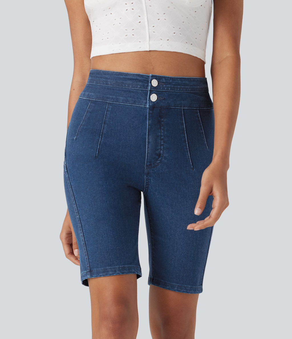 Short cycliste casual denim Halara Flex™ tricot extensible taille haute effet push-up avec poches