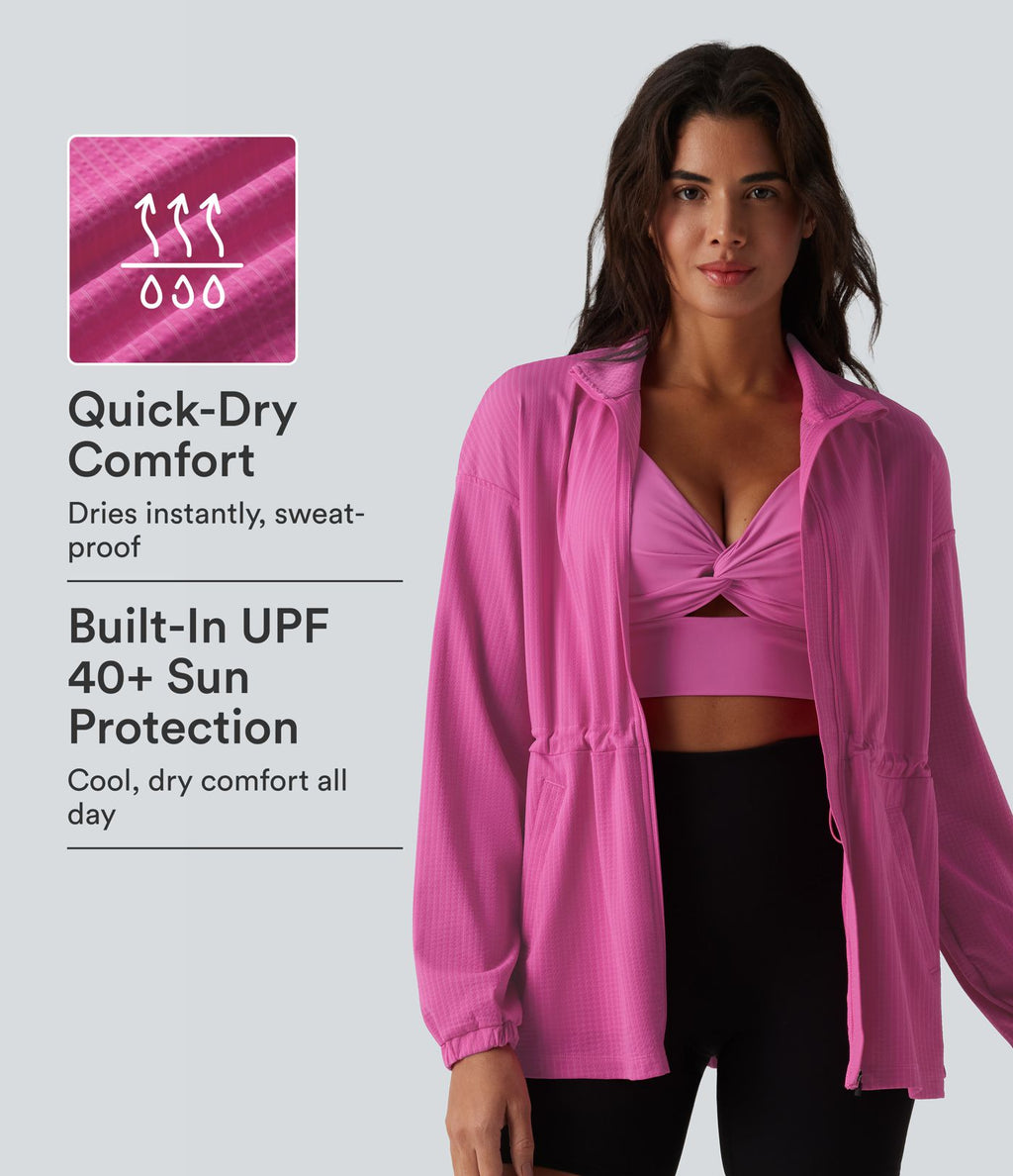 Veste sport manches longues séchage rapide à cordon de serrage intérieur - UPF40+